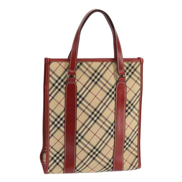 Burberry Tote Bag Canvas Leather Beige Red Silver - Picture 1 of 16
